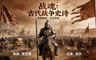 历史电影海报，古代战争场面与将领
