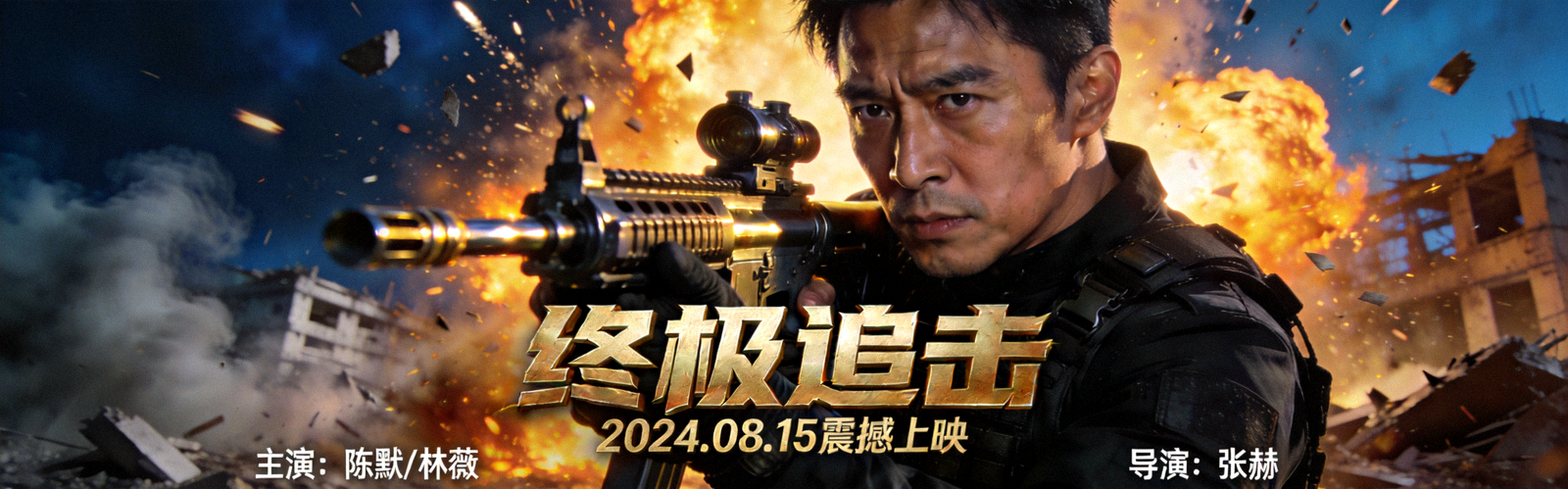 热门动作电影大片海报，爆炸场景与主角特写